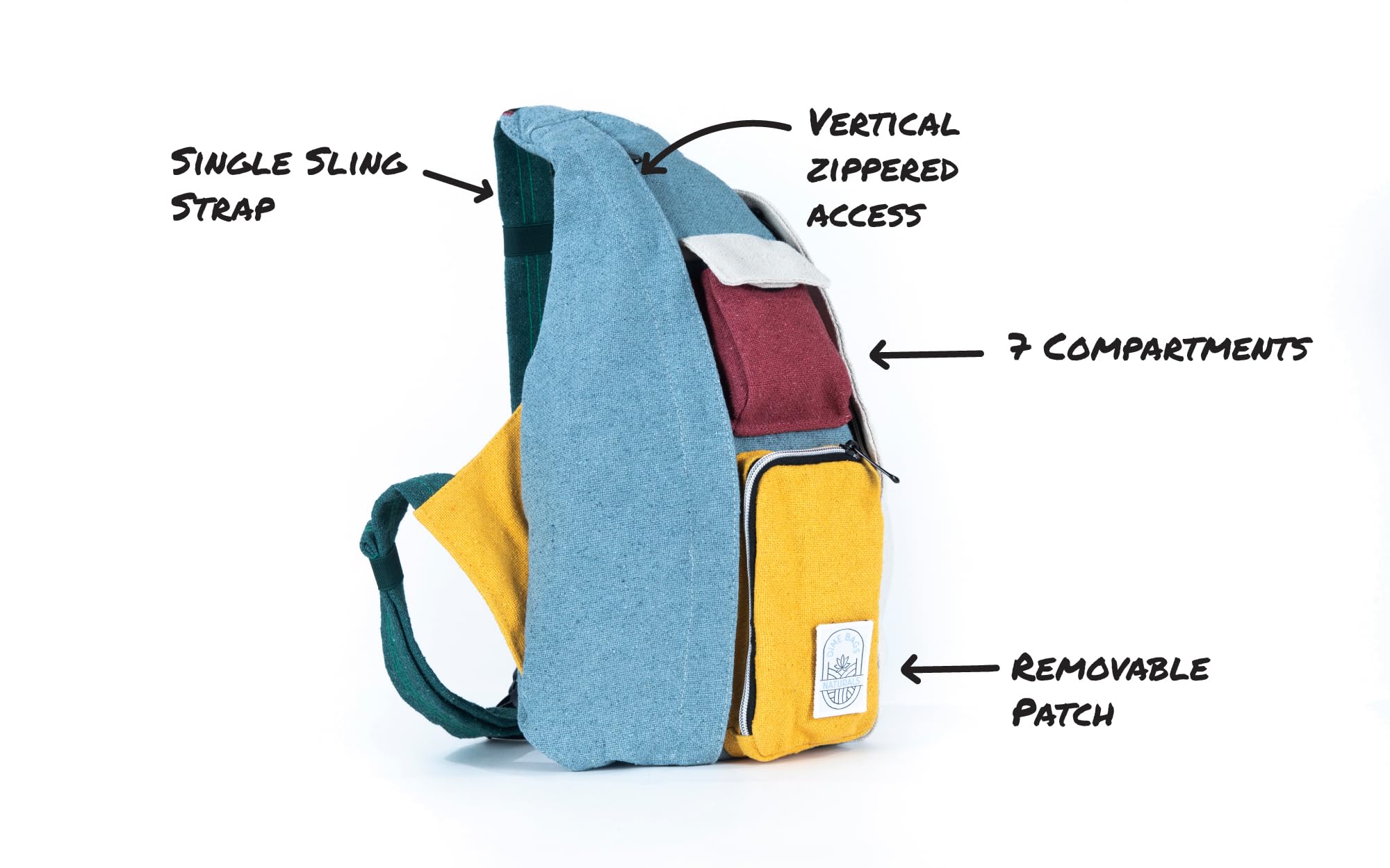 DIME BAGS 100% Nepali Hemp Crossbody Sling Bag, Roomy Multi-Pocket Design with Adjustable Strap for Daily Use & Travel Seeker - Image 3