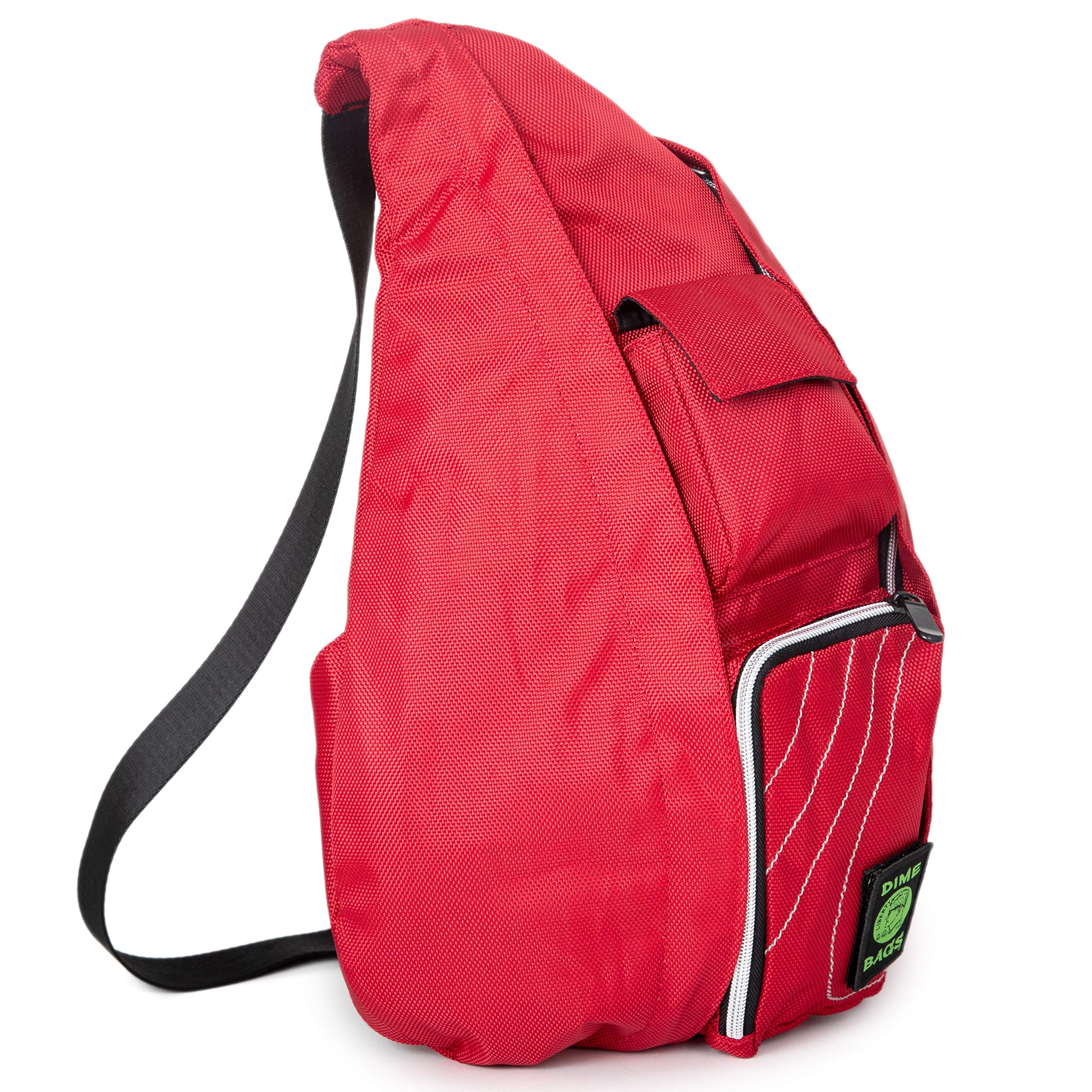 DIME BAGS Crossbody Bag, Shoulder Sling Backpack with Adjustable Single Strap, 2 Main Zipper Pockets, 7 Compartments for Storage, Durable Water-Resistant Polyester Exterior, Padded Interior (Crimson) - Image 3