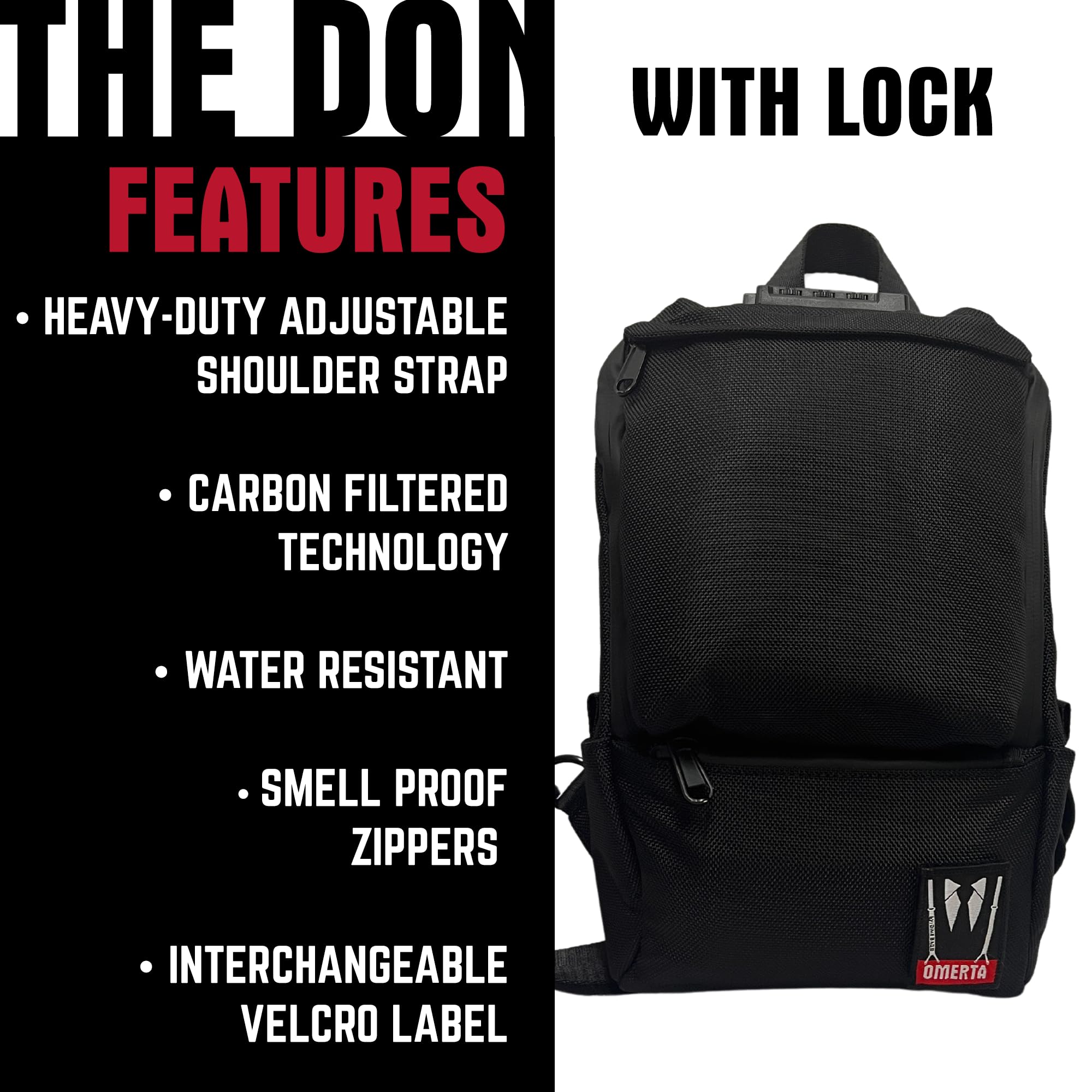 DIME BAGS Lockable Sling Backpack with Odor Sealing Carbon Lining, Scent & Spill Proof Crossbody Bag with 3-Digit Combo Lock, Water-Resistant Exterior, Adjustable Strap & Hidden Pocket (Black) - Image 4