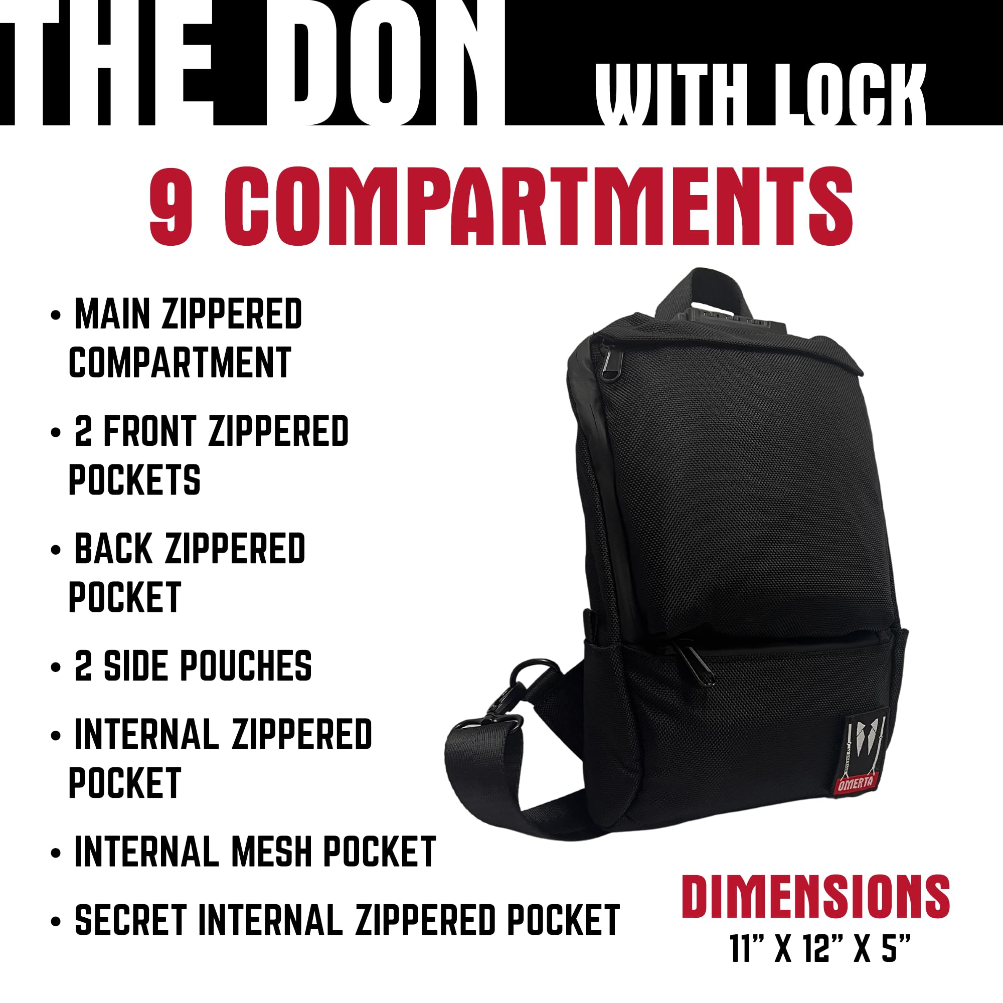 DIME BAGS Lockable Sling Backpack with Odor Sealing Carbon Lining, Scent & Spill Proof Crossbody Bag with 3-Digit Combo Lock, Water-Resistant Exterior, Adjustable Strap & Hidden Pocket (Black) - Image 5