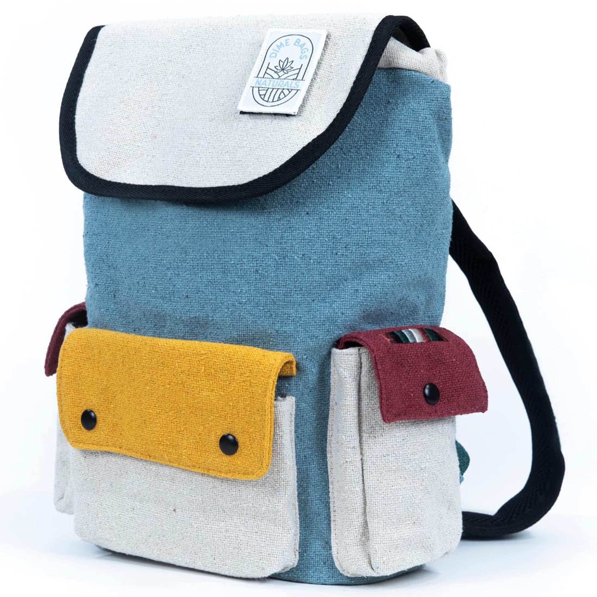 DIME BAGS Mini Backpack, 100% Nepali Hemp Bag with Odor Sealing Pocket, Drawstring Closure, Organic Cotton Lining, Adjustable Straps, For Travel & Daily Use, Naturals Wanderer (Boho Blue) - Image 4