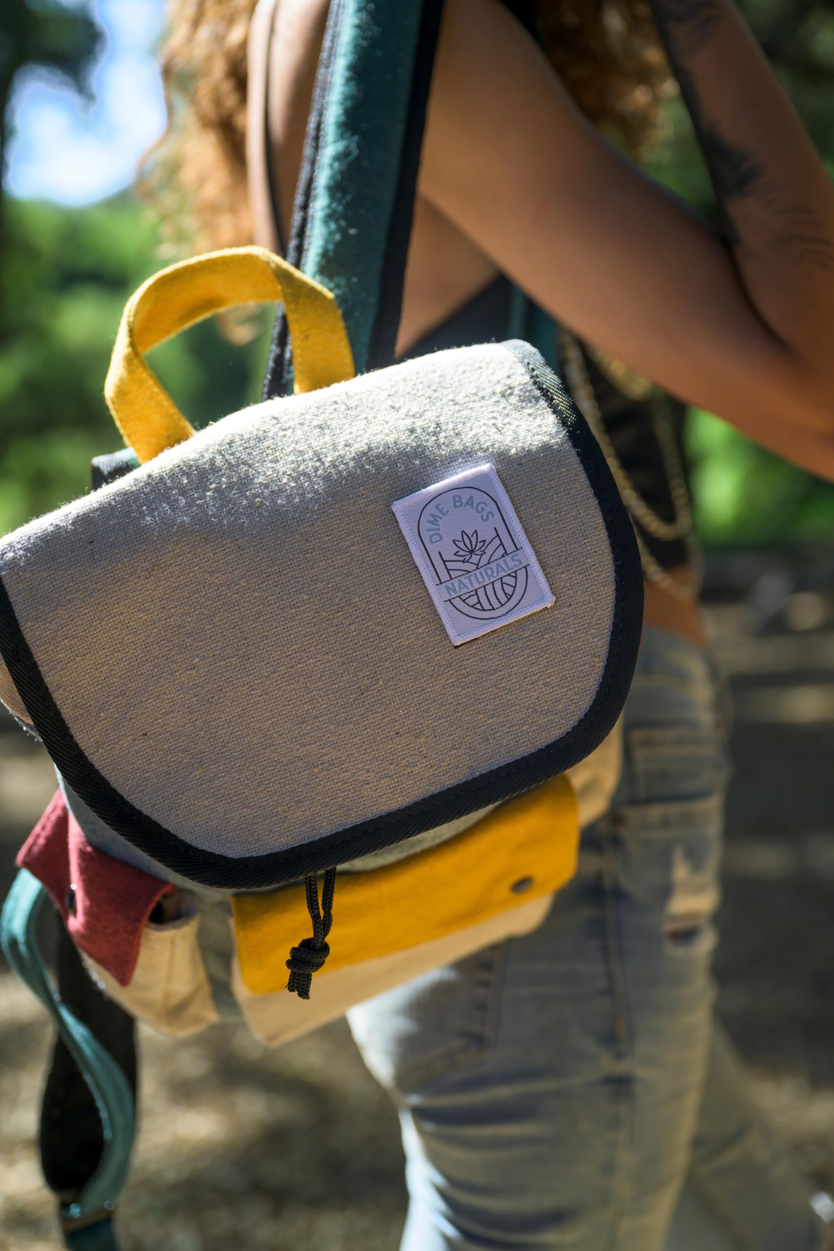 DIME BAGS Mini Backpack, 100% Nepali Hemp Bag with Odor Sealing Pocket, Drawstring Closure, Organic Cotton Lining, Adjustable Straps, For Travel & Daily Use, Naturals Wanderer (Boho Blue) - Image 6