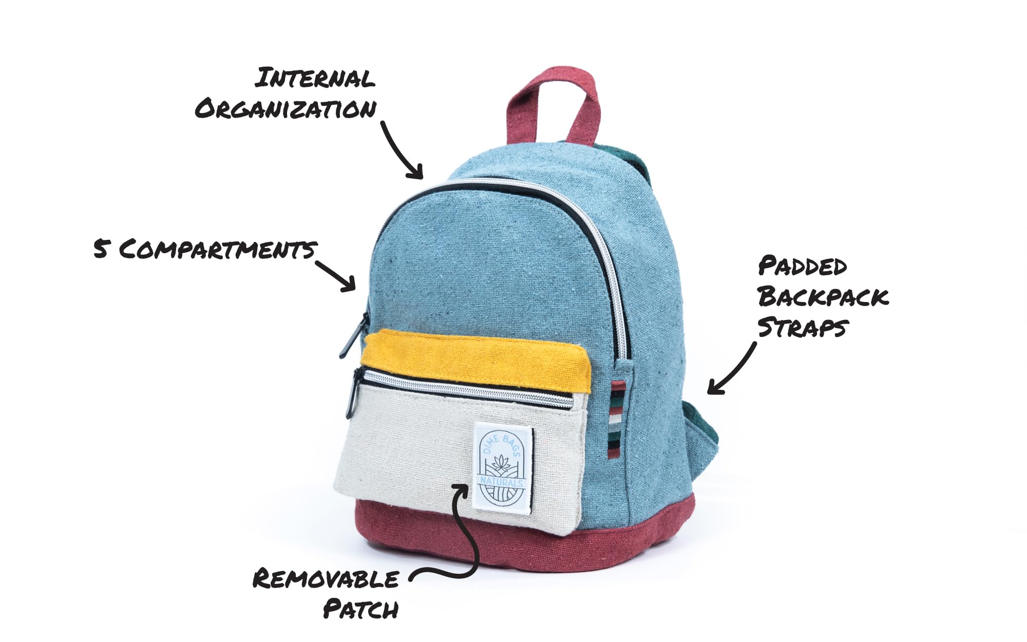 DIME BAGS Mini Hemp Backpack, Made with 100% Nepali Hemp, Travel Bag with Adjustable Padded Straps & Hidden Pocket, Eco-Friendly Daypack for Everyday Use, Unisex, Naturals Mystic (Boho Cream) - Image 4