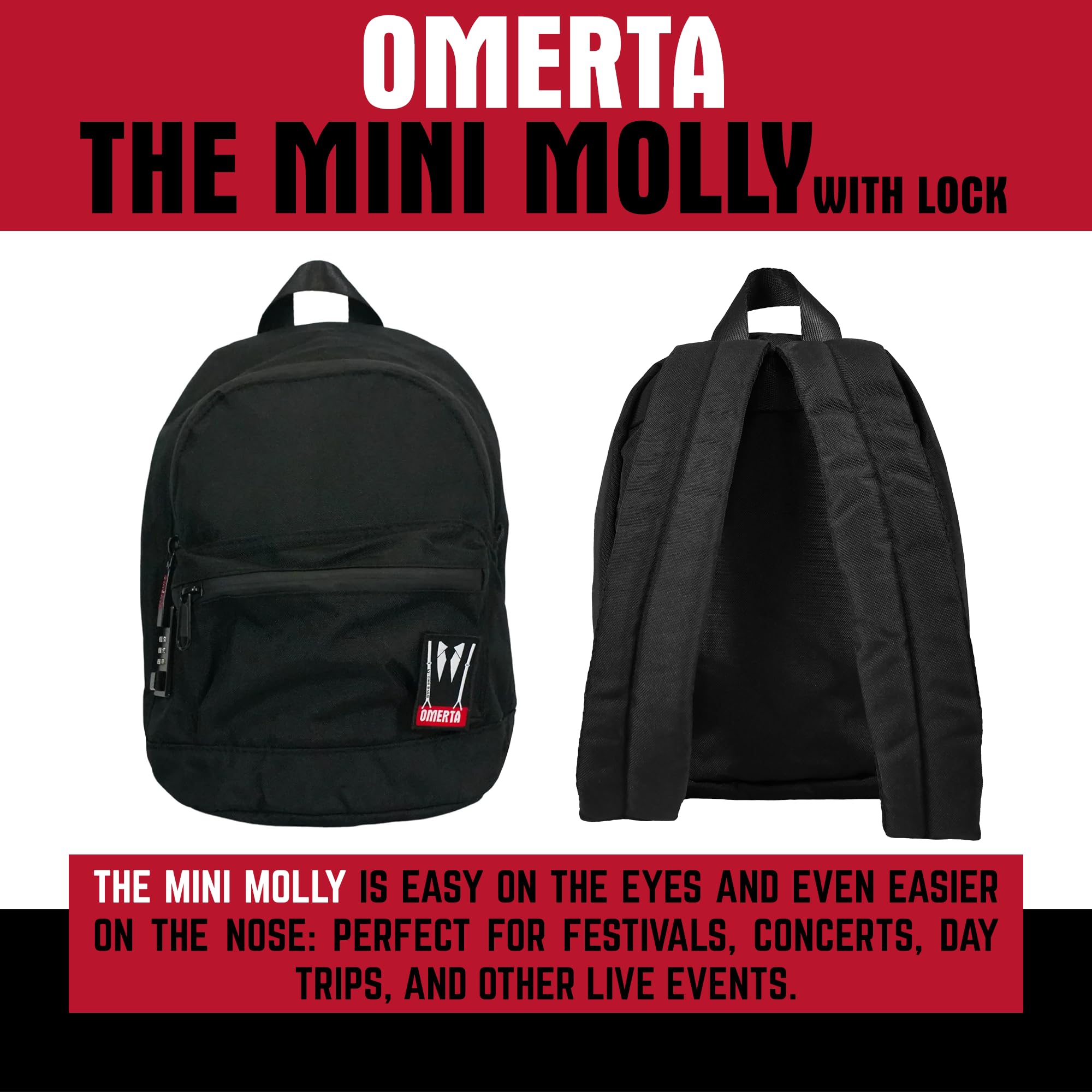 Dime Bags Odor Sealing Locking Backpack, Carbon Lining for Smell & Spill Protection, 3-Digit Combo Lock, Durable Water-Resistant Exterior, Compact Travel Bag, Changeable Patch, Mini Molly (Black) - Image 6