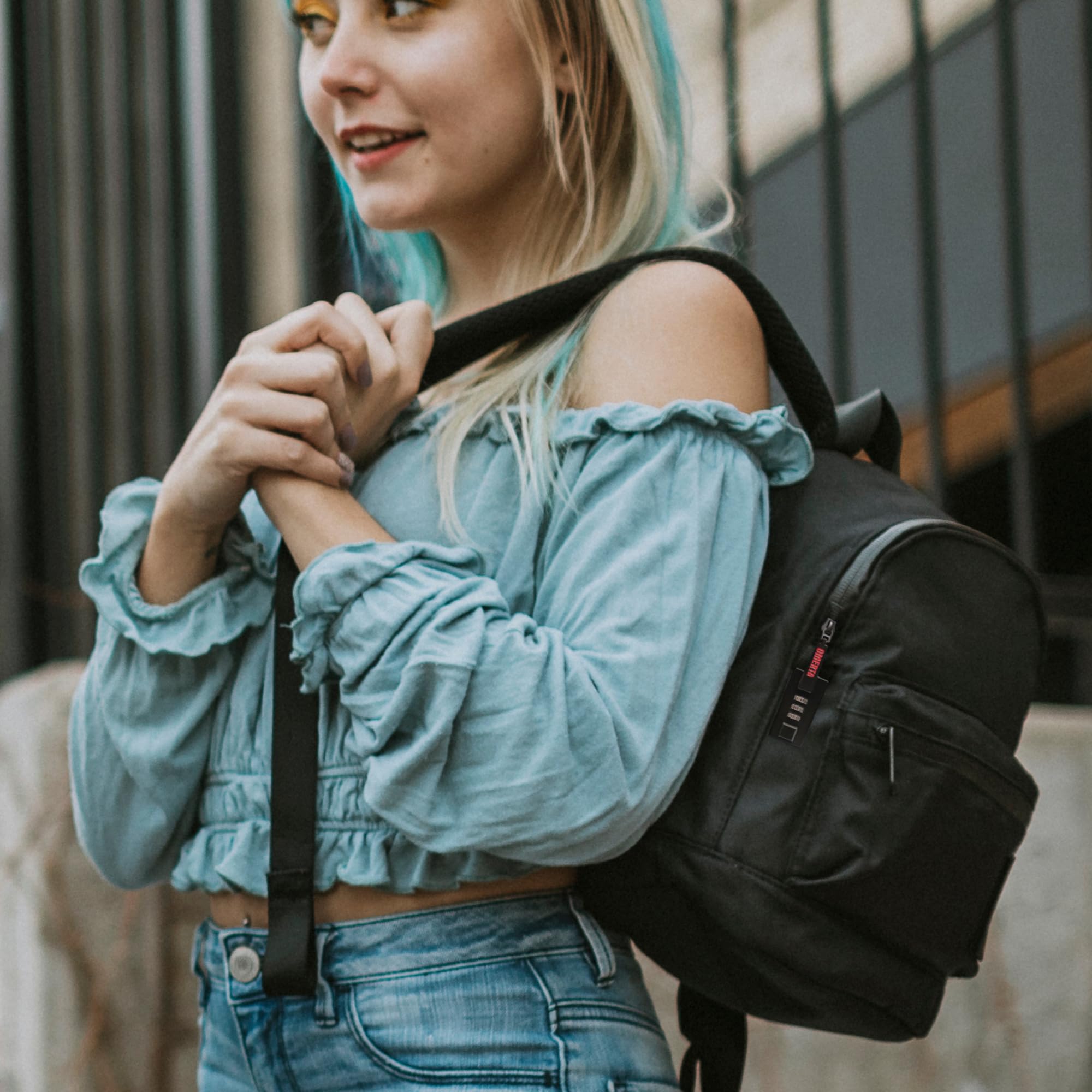 Dime Bags Odor Sealing Locking Backpack, Carbon Lining for Smell & Spill Protection, 3-Digit Combo Lock, Durable Water-Resistant Exterior, Compact Travel Bag, Changeable Patch, Mini Molly (Black) - Image 7