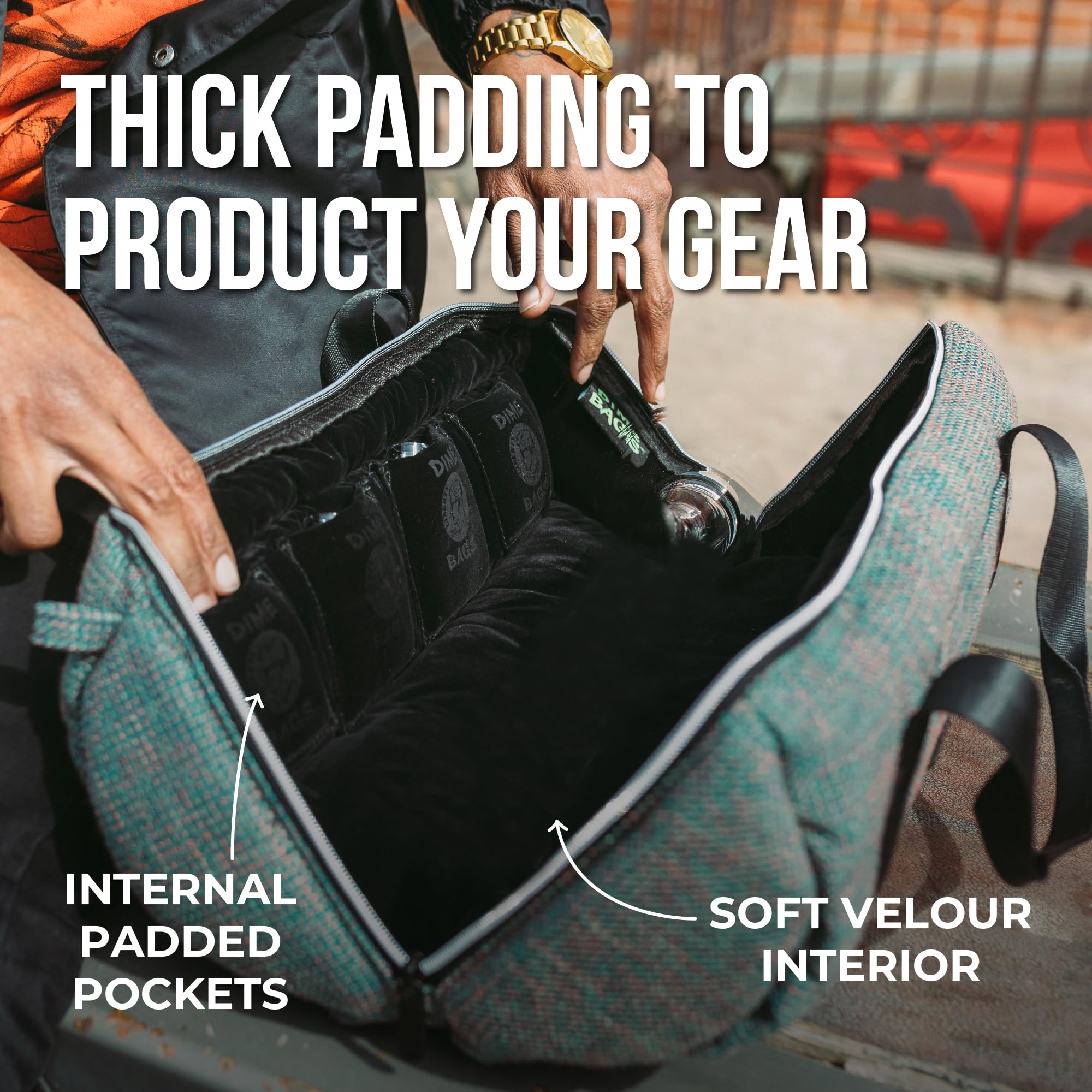 Dime Bags Padded Duffle Tube, Hemp Gear Bag with Heavy Padding for Glass, Electronics, Travel & Storage, With Exterior/Interior Pockets & Durable Handles (Concrete, 17 Inch) - Image 3