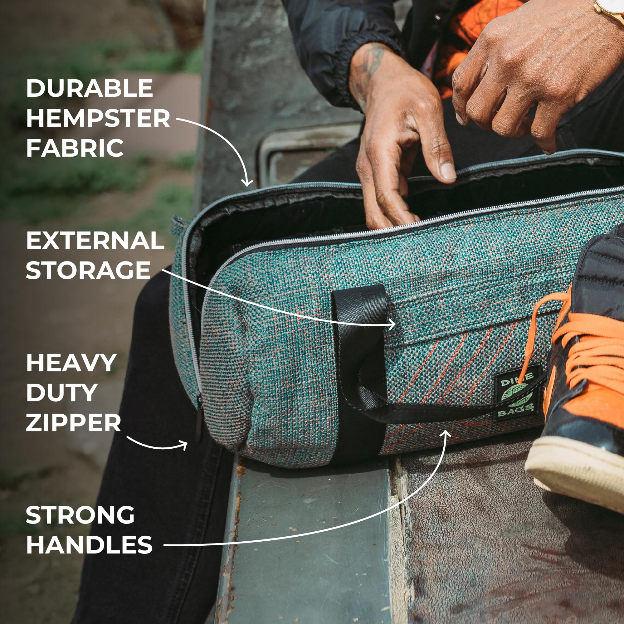 Dime Bags Padded Duffle Tube, Hemp Gear Bag with Heavy Padding for Glass, Electronics, Travel & Storage, With Exterior/Interior Pockets & Durable Handles (Concrete, 17 Inch) - Image 4